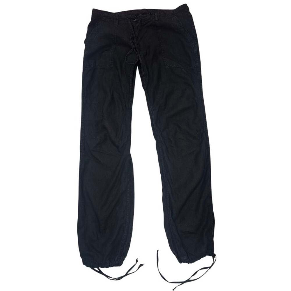 Quiet Luxury Coastal Italy Black Linen Cargo Drawstring Pants Size MEDIUM 44